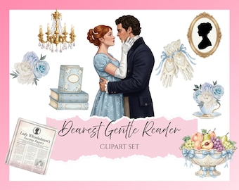 Conjunto de imágenes prediseñadas "Querido lector gentil" / Imágenes prediseñadas PNG de romance de la Regencia / Conjunto de imágenes prediseñadas vintage / Kit de diario Bridgerton de la Regencia / descarga digital