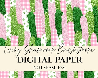 Papel Lucky Shamrock Brushstroke / Pink Coquette / Papel Shamrock Dogital / Día de San Patricio / Fondo digital / Sin costuras
