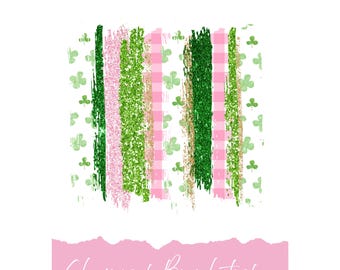 Imágenes prediseñadas de pinceladas del Día de San Patricio / Rayas verdes, rosas y doradas con purpurina / Trébol PNG digital / Imágenes prediseñadas de pinceladas