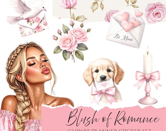 Conjunto de imágenes prediseñadas de rubor romántico / Amor romántico PNG / Imágenes prediseñadas de San Valentín pastel para pegatinas, tarjetas, álbumes de recortes / Descarga digital