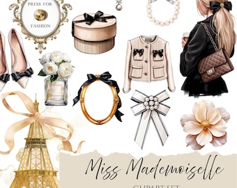 Paquete de imágenes prediseñadas de moda parisina / Pegatinas elegantes para agenda / Chica de moda de lujo (descarga digital)