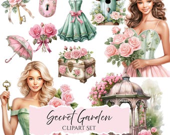 Secret Garden Clipart Bundle | Vintage Floral PNG Graphics (Instant Download)