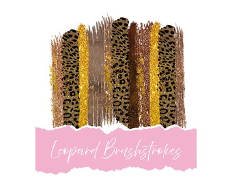 Conjunto de imágenes prediseñadas de pinceladas de leopardo / Rayas marrones con brillo dorado / Estética marrón / Leopardo digital PNG / Imágenes prediseñadas de pinceladas