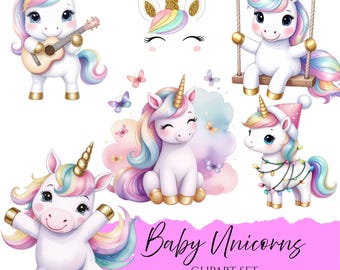 Impresión artística de unicornios bebés: decoración mágica para la pared de la habitación de un bebé, ilustración de criatura fantástica