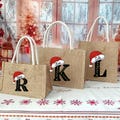 Personalized Christmas Burlap Gift Bag with Charm