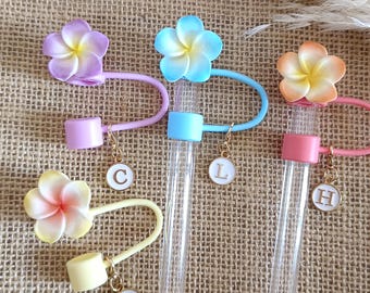 Floral Stanley Straw Cover: Personalized Letter Charm, Dustproof Topper