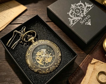 Personalized Engraved Double Half‑Hunter Pocket Watch, Steampunk Style, Groomsmen Wedding Gift