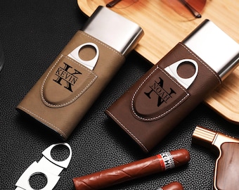 Caja de puros personalizada con juego de cortador de puros, regalo personalizado para padrinos de boda, regalo para papá, esposo o amigo.