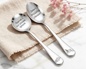 Gepersonaliseerde gegraveerde roestvrijstalen lepel, aangepaste koffielepel voor dessert, bruiloft verjaardagsfeestje gunst cadeau