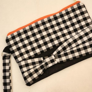 Bolso de mano de cuadros vichy, monedero pequeño, bolso de mano con cremallera, blanco y negro, bolso pequeño,