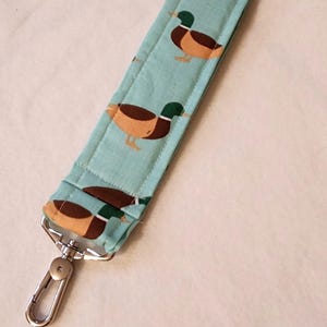 duck print key fob, duck keychain, mallard duck fabric keychain, wristlet key holder, duck lover,