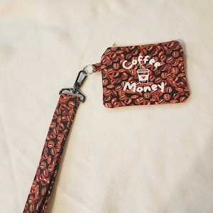 Monedero de café, llavero y monedero, regalo para amantes del café, estampado de granos de café, bolsa pequeña con cremallera, llavero, billetera de muñeca,