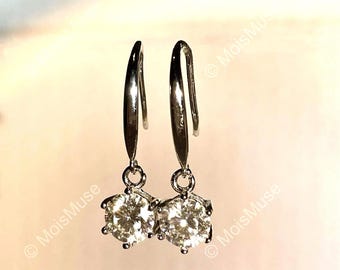 Orecchini pendenti con moissanite: orecchini solitari pendenti da 1 carato, argento sterling color D, gioielli da sposa scintillanti, certificato.