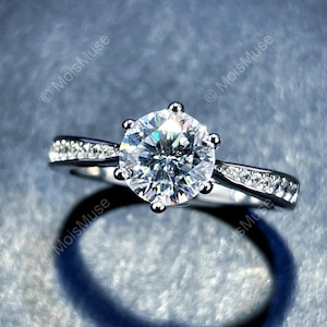 Moissaniet-verlovingsring: 6-tands 1CT D-kleur kleurloze beloftering, sterlingzilver, bruiloft, certificaat