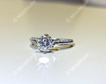 Moissanite Engagement Ring: 1CT Sterling Silver Art Deco Solitaire, Simulated Diamond Wedding Ring, Certificate