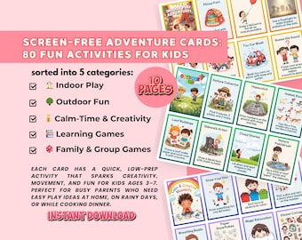Screen-Free Activity Cards for Kids (Ages 3-7) - Printable Learning Games (PDF Format)