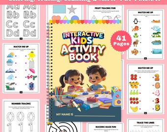 Kids Learning Activity Book: Mazes, Coloring, Tracing (PDF Printable)
