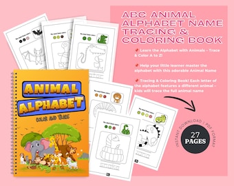 Animal Alphabet Tracing & Coloring Worksheets: Educational Printable (PDF)