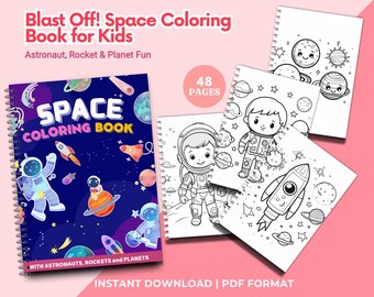 Space Coloring Book for Kids Printable Activity Pages with Astronauts Rockets and  Planets