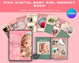 Pink Baby Girl Memory Book: Printable Milestone Scrapbook (Canva Template)