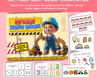 Printable Excavator Busy Book Themed Toddlers and Preschoolers Educational Learning Fun Activities