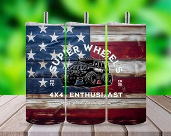 Patriotic Offroad Tumbler Wrap PNG 20oz Skinny Sublimation Design with American Flag, Off-Road 4x4 Enthusiast Offroad Graphic, Gift for Him