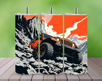 Rock Crawler 4x4 Tumbler Wrap – 20oz Skinny Sublimation PNG, Offroad Adventure Vehicle Design, Mountain Trail Digital Download