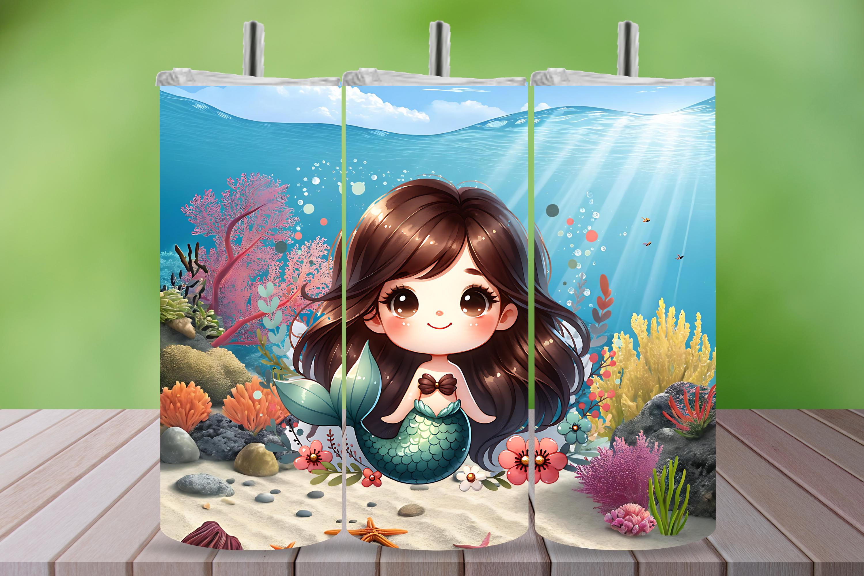 Kawaii Mermaid Tumbler Wrap PNG 20oz Skinny Sublimation Design Cute ...