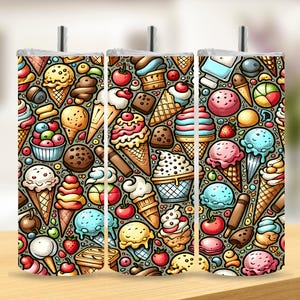 Sweet Treats Ice Cream Tumbler Wrap PNG – 20oz Skinny Sublimation with Sweet Treats, Cute Dessert Pattern, Kawaii Printable Digital Download