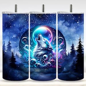 Wolf Tumbler, 20oz Skinny Tumbler, Sublimation Designs for Straight Tumbler, PNG File, Digital Download, Wolf Tumbler 20oz, Wolf Howling