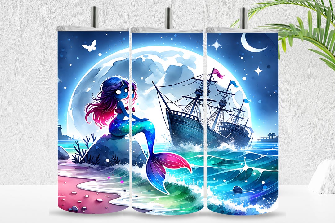Cute Mermaid PNG Tumbler Wrap 20oz Sublimation Design Galaxy Tail and ...