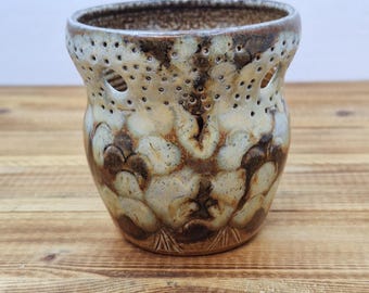 Salt Of The Earth Owl Stone Textured 3.5"  Vase W/Cutouts & Signed 80 "Healhik"?