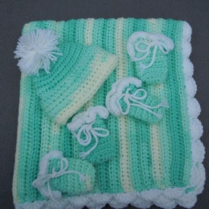 Baby Blanket Set, Newborn Blanket Set, Soft Mint Blue Green Baby Blanket, Mint Blanket Hat Mittens Booties, Baby Blanket, Mint Newborn Set