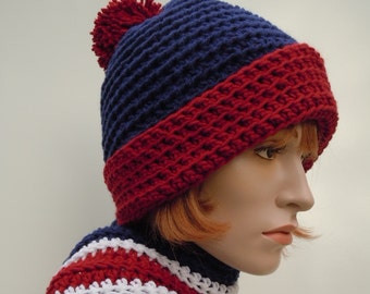 Patriotic Colored Hat and Scarf Sports Team Colored Inspired Scarf and Hat Set - Blue, Red and White Sports Team Colors Set