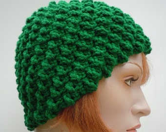 Kelly Green Women's Skull Cap, Flapper Hat, Green Cloche Hat, Crochet Beanie, Bucket Hat