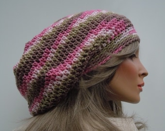 Camouflage Tam, Pink and Taupe Tam, Feminine Colors Tam, Dreadlock Tam, Rasta Tam Cap, Hippie Hat, Bag Hat, Soft Color Cap, Rasta Hat