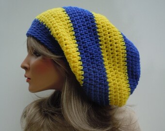 Blue and Gold Hat, Blue Yellow Hat, Yellow and Blue Tam, Dreadlock Tam, Rasta Tam Cap, Hippie Hat, Bag Hat