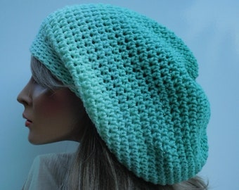 Spearmint Green Tam, Oversized Slouchy Tam, Light Green Rasta Tam, Dreadlock Tam Beanie, Rasta Beanie Tam, Hippie Stocking Cap Beanie