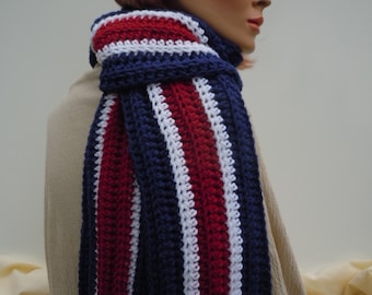 Patriotic colors scarf, France flag colors scarf, Sports Team Scarf, Blue Red White Scarf, Team Spirit Scarf, School Team Scarf