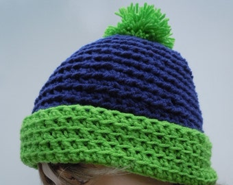Sports Team Inspired Hat, Navy Blue and Lime Green, Sports Team Colors Hat