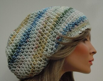 Beach Colors Tam, Green and Tan, Green Beret, Dreadlock Tam, Rasta Tam Cap, Hippie Hat, Bag Hat, Soft Color Cap, Dreadlock Rasta Tam