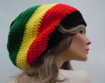 Ethiopian Colors, Rasta Hat, Dreadlock Tam, Rasta Tam Cap, Hippie Hat, Bag Hat, Black Red Yellow Green Hat, Reggae