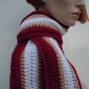 Foorball Team Inspired Scarf, Deep Red Gold and White Scarf, Sports Team Colors Scarf - Crocheted Scarf