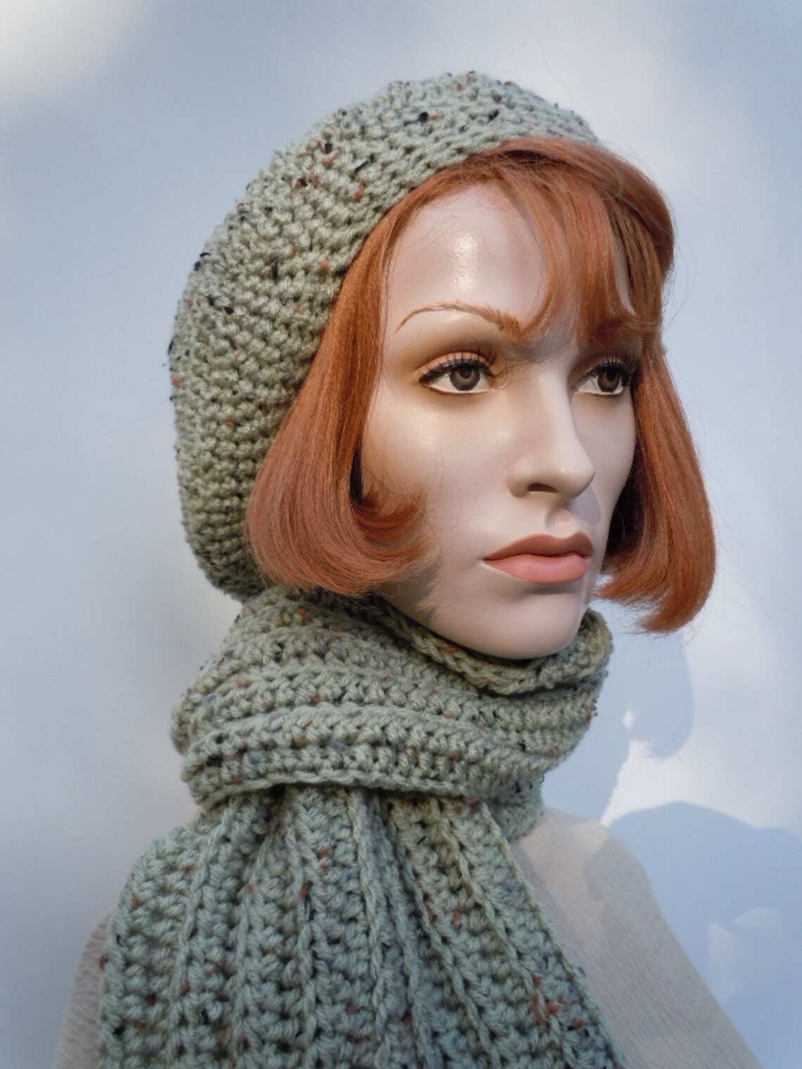 Sage Green Hat and Scarf Set Slouchy and Scarf Crocheted Hat Etsy