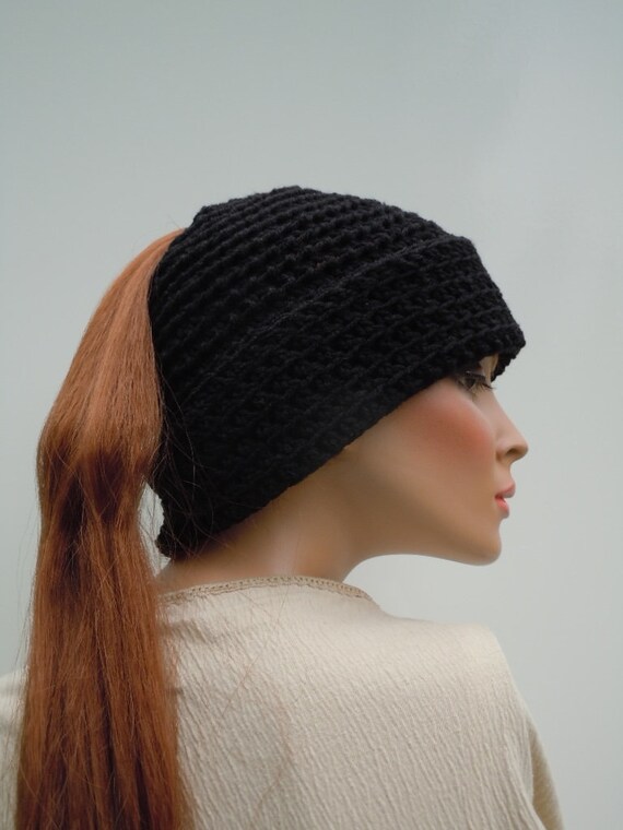 Ponytail Hat Messy Bun Hat Black Hat 