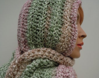 Hooded Scarf, Pastel Colors Hooded Scarf, Pastel Pixie Hood, Womens Hat and Scarf