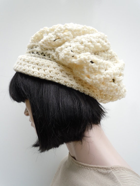 Women\'s Crochet Knitted Style Beanie Slouchy Hat Off-white Off-White Triangle Slouchy Knit Beanie | MakerPlace by Michaels main image 2