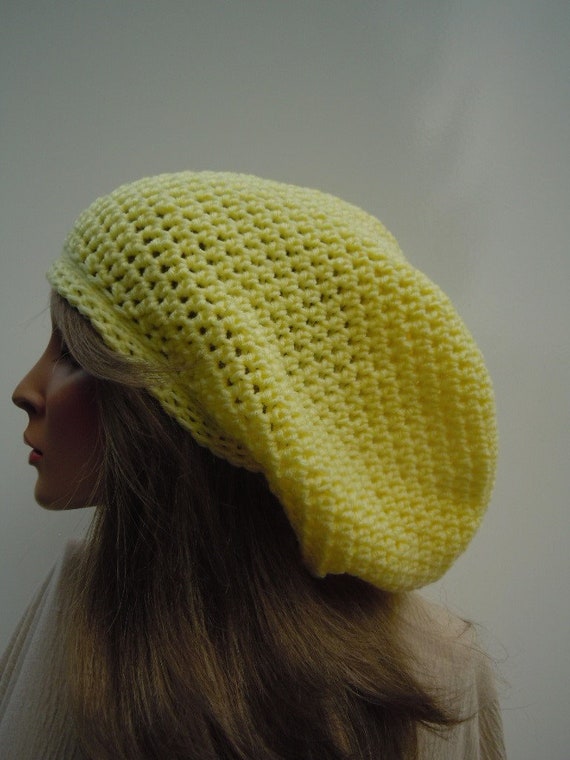 Sunny Yellow Tam Bag Hat Soft Yellow Hat Oversized Slouchy Tam Hippie Hat Pale Yellow Tam Dreadlock Tam Rasta Tam Cap