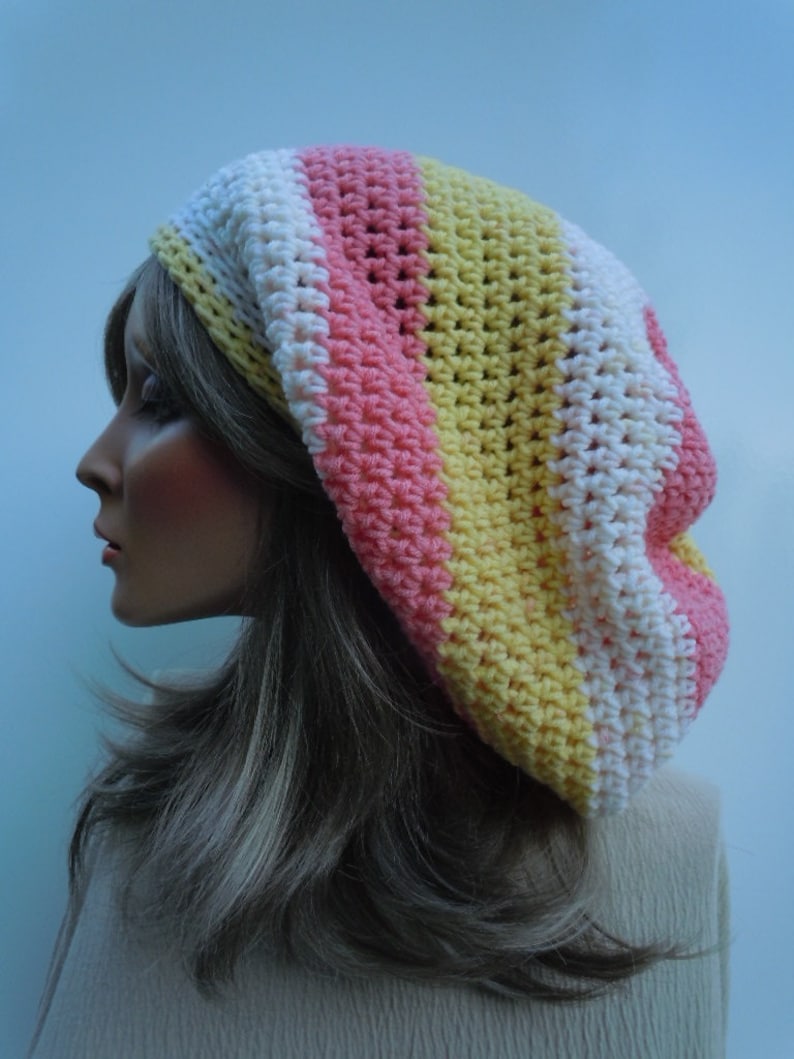 Coral Pink Yellow tam Bag Hat Rasta Hat Yellow and Coral hat Rasta Tam Cap Dreadlock Tam Soft Colors Cap Hippie Hat