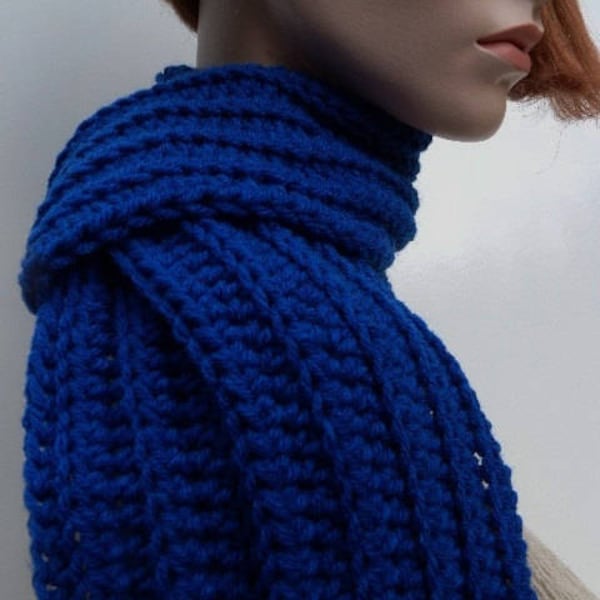 Royal Blue Scarf, Cobalt Blue Scarf, Dark Blue Scarf, Womens Scarf, Mens Scarf, Crocheted Scarf